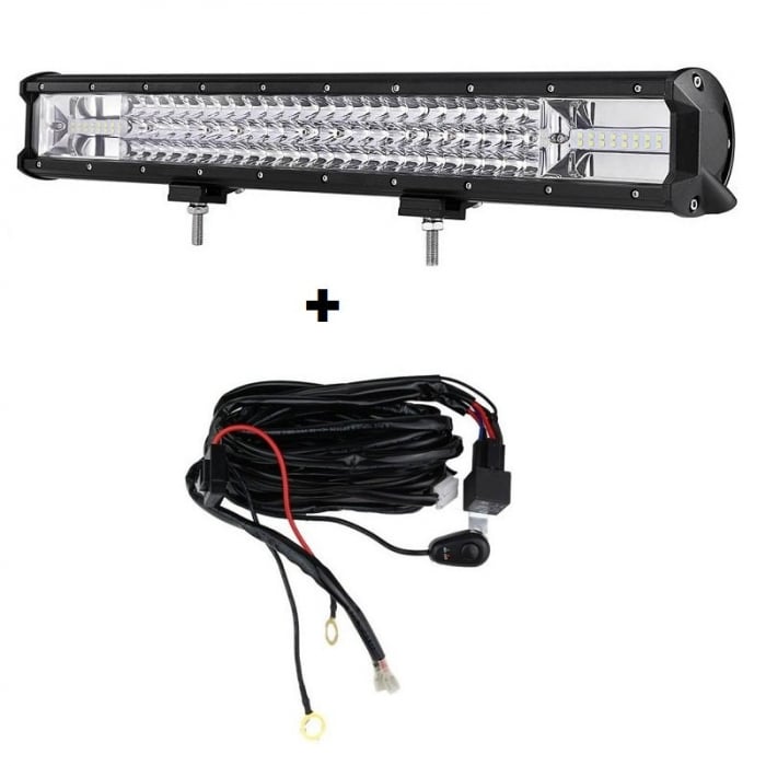 LED Bar Auto 324W, leduri pe 3 randuri, 12V-24V, 22680 Lumeni, 23,5"/59,7 cm, Combo Beam 12/60 Grade + cablaj alimentare cu releu, siguranta si buton ON/OFF [6]