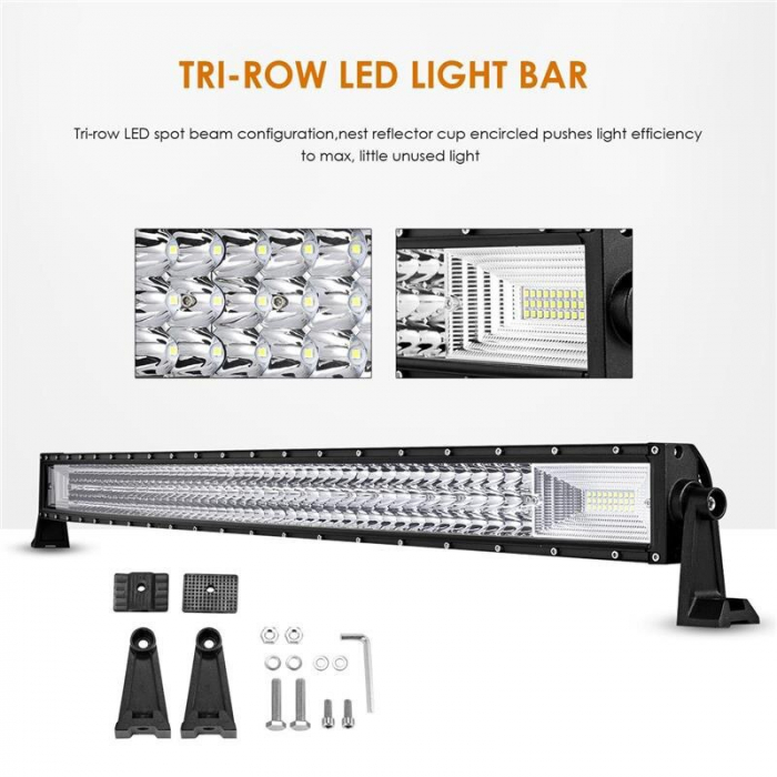 LED Bar Auto 459W, leduri pe 3 randuri, 12V-24V, 34020 Lumeni, 31,5"/80 cm, Combo Beam 12/60 Grade + cablaj alimentare cu releu, siguranta si buton ON/OFF [5]