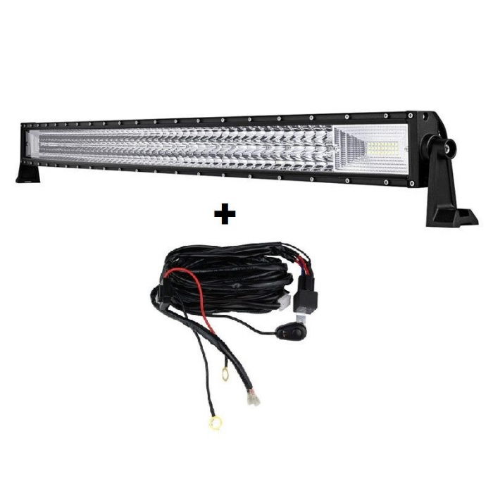 LED Bar Auto 486W, leduri pe 3 randuri, 12V-24V, 34020 Lumeni, 31,5"/80 cm, Combo Beam 12/60 Grade + cablaj alimentare cu releu, siguranta si buton ON/OFF [6]