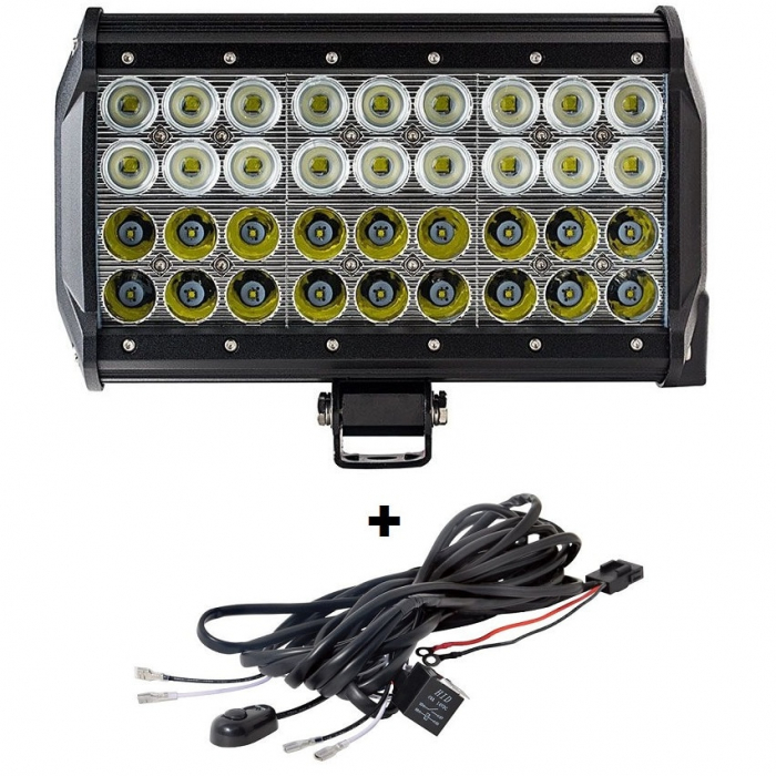 LED Bar Auto cu 2 faze (faza scurta/faza lunga) 108W/12V-24V, 9180 Lumeni, lungime 23,5 cm, Leduri CREE + Cablaj cu Releu si Buton On/Off [6]