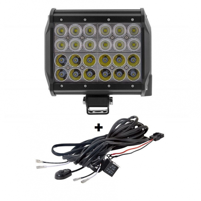 LED Bar Auto cu 2 faze (faza scurta/faza lunga) 72W/12V-24V, 6120 Lumeni, lungime 16,7 cm, Leduri CREE + Cablaj cu Releu si Buton On/Off [3]