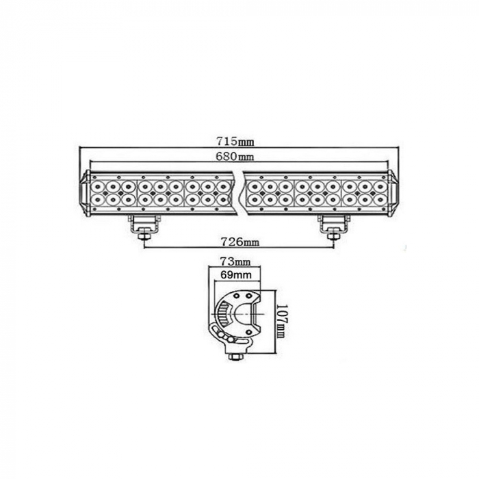 LED Bar Auto Offroad 180W/12V-24V, 15300 Lumeni, 28"/72 cm, Combo Beam 12/60 Grade + Cablaj cu Releu si Buton on/off [2]