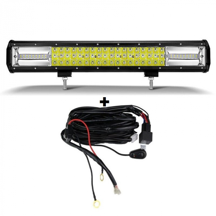 LED Bar Offroad 270W, leduri pe 3 randuri, 12V-24V, 18900 Lumeni, 20"/50,8 cm, Combo Beam 12/60 Grade + cablaj alimentare cu releu, siguranta si buton ON/OFF [5]