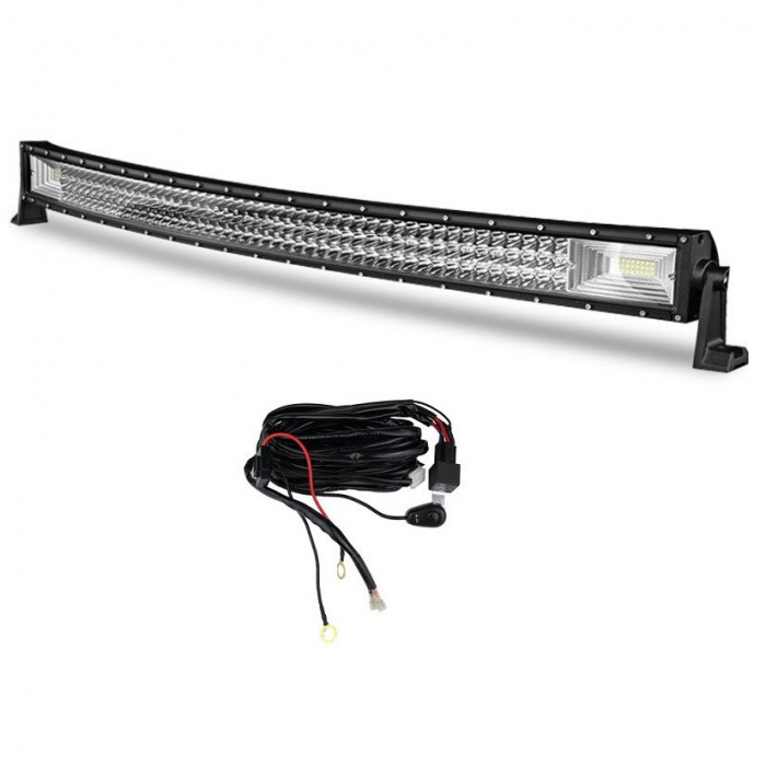 LED Bar Offroad Curbat 594W, leduri pe 3 randuri, 12V-24V, 41580 Lumeni, 42"/107 cm, Combo Beam 12/60 Grade + cablaj alimentare cu releu, siguranta si buton ON/OFF [6]