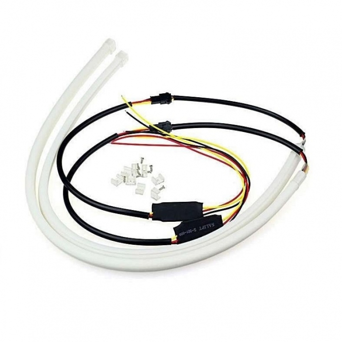 Set 2 Lumini Lampi spate Rosu si Galben cu semnalizare tip Neon Flexibil 60 cm DRL-60AG-FLOW-RED [5]