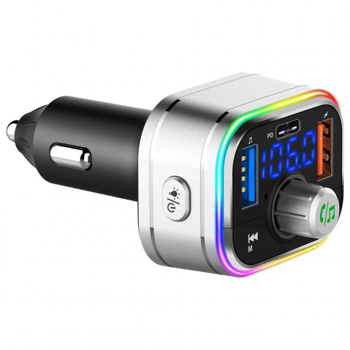 Modulator FM 12-24V Bluetooth 5.0 cu functie de incarcator auto 20W Super Charge 3.0 si port USB C - BC62 [1]