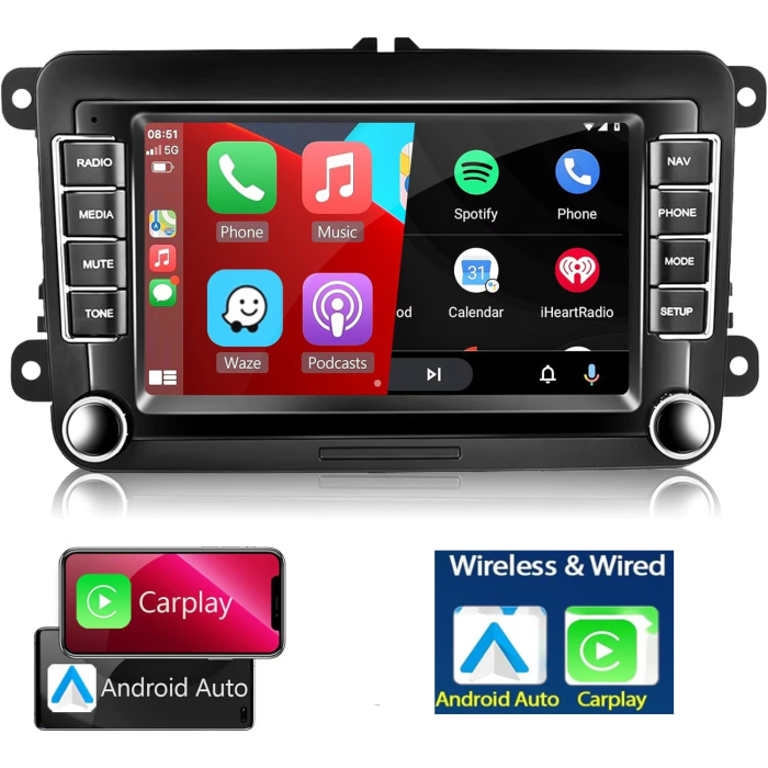 Navigatie Android 7" HD, CarPlay & Android Auto, 2GB RAM + 32GB, Wi-Fi, USB, Canbus Extern - Compatibila VW Passat, Golf, Touran, Skoda Octavia, Seat [2]