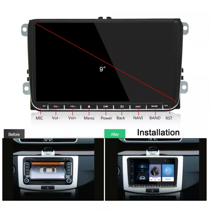 Navigatie GPS Android VW Passat B6, B7, Golf 5, 6, Touran, Polo, Jetta, WiFi, Bluetooth, Quad-Core A7 4 x 1.3GHz, 2 GB RAM, 32 GB ROM, CarPlay [9]