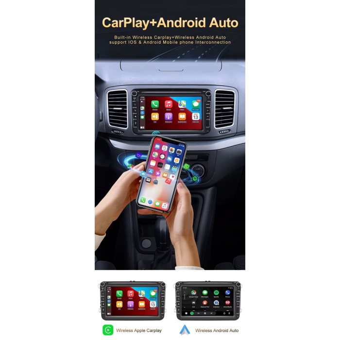 Navigatie Smart Pro 8'' Android 12 – CarPlay & Android Auto Wireless Compatibil cu VW (Passat, Golf, Tiguan, Polo), Skoda (Octavia 2, Superb, Fabia) si Seat (Leon, Ibiza), 4GB RAM, 64GB Memorie [2]