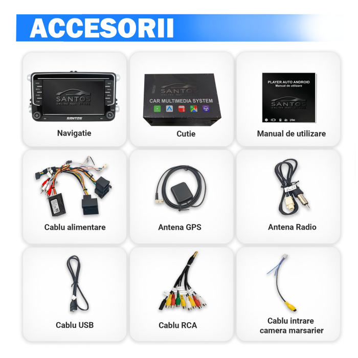 Navigatie VW Golf Polo Passat b7 b6 SEAT leon Skoda, Ecran 7 inch, Android 13, Carplay, 4GB RAM + 64 GB ROM, Aplicatii, Waze, Wi Fi, Usb, Bluetooth [2]