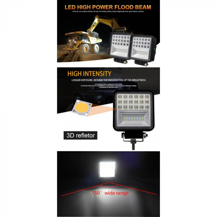 Proiector LED Auto Offroad 7D 63W/12V-24V, 5040 LM, Patrat, Flood Beam 150 Grade [2]