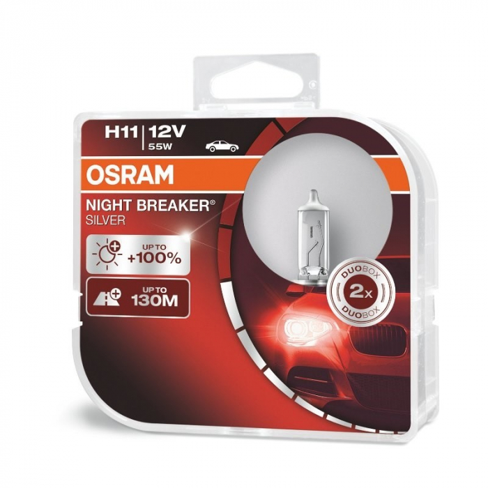 Set 2 becuri auto cu halogen Osram, H11, Night Breaker Silver, 100%, 12V, 55W [2]