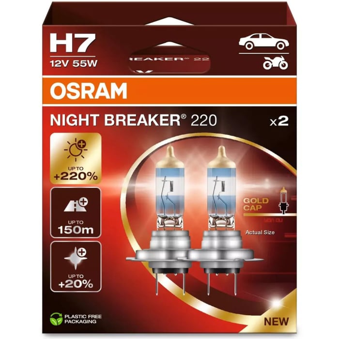 Set 2 becuri auto far halogen Osram H7 Night Breaker +220% 55W 12V PX26D SET 2BUC [1]