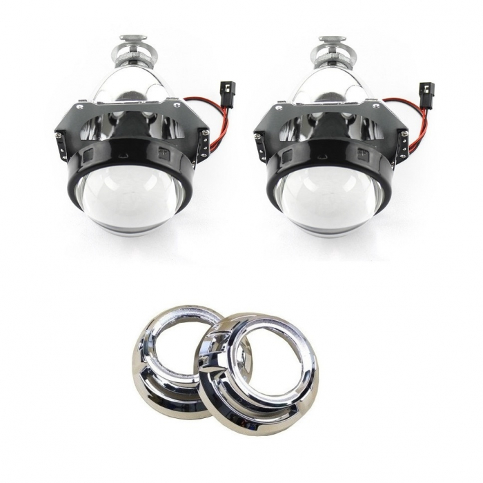 Set 2 lupe Bifazice Bixenon Biled Mini H1 3 inch, lungime 12cm, universale cu ornamente cromate Z104 incluse [3]