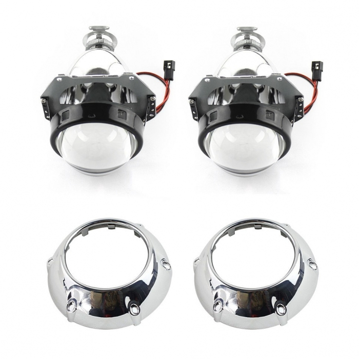 Set 2 lupe Bifazice Bixenon Biled Mini H1 3 inch, lungime 12cm, universale cu ornamente cromate Z106 incluse [6]