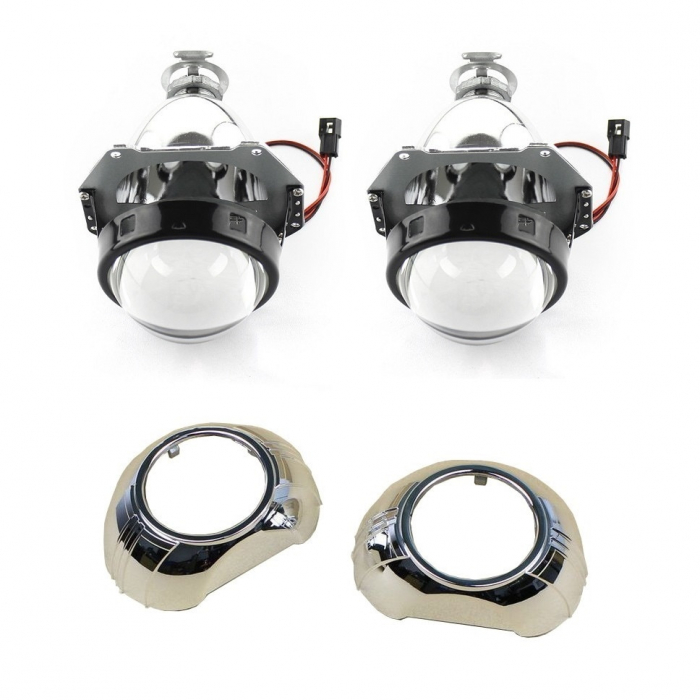 Set 2 lupe Bifazice Bixenon Biled Mini H1 3 inch, lungime 12cm, universale cu ornamente cromate Z109 incluse [6]