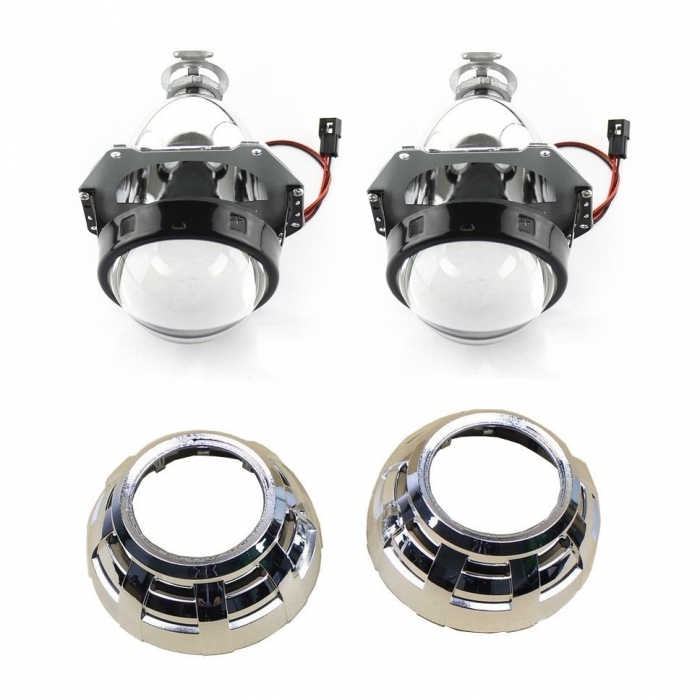 Set 2 lupe Bifazice Bixenon Biled Mini H1 3 inch, lungime 12cm, universale cu ornamente cromate Z112 incluse [6]