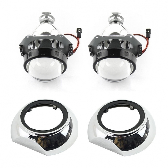 Set 2 lupe Bifazice Bixenon Biled Mini H1 3 inch, lungime 12cm, universale cu ornamente cromate Z114 incluse [6]