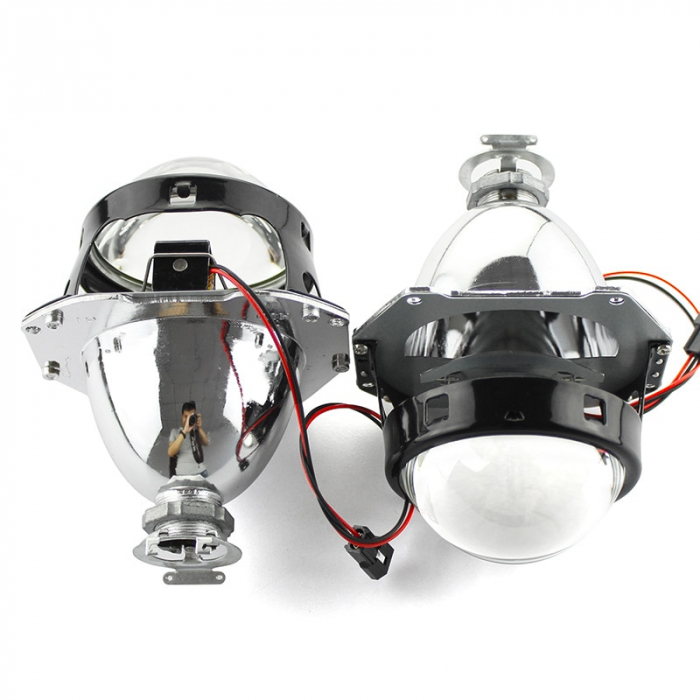 Set 2 lupe Bifazice Bixenon Biled Mini H1 3 inch, lungime 12cm, universale cu ornamente cromate Z104 incluse [2]