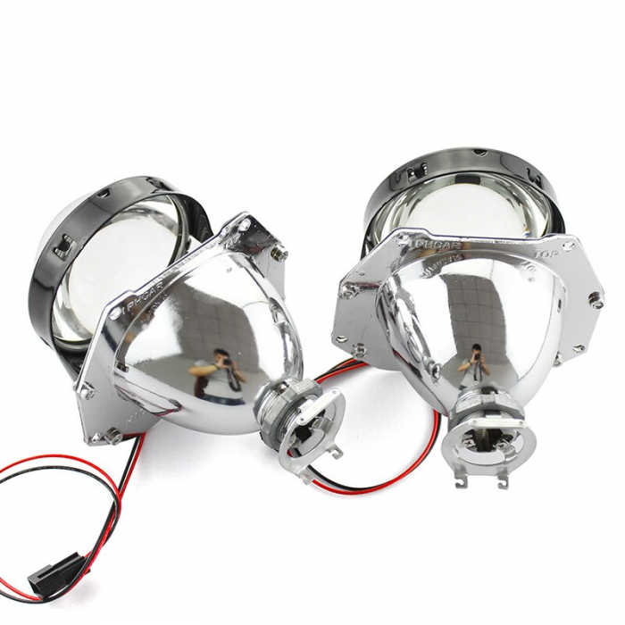 Set 2 lupe Bifazice Bixenon Biled Mini H1 3 inch, lungime 12cm, universale cu ornamente cromate Z104 incluse [4]