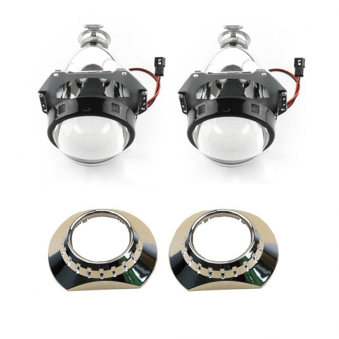 Set 2 lupe Bifazice Bixenon Biled Mini H1 3 inch, lungime 12cm, universale cu ornamente cromate ZKW BMW E46 incluse [6]