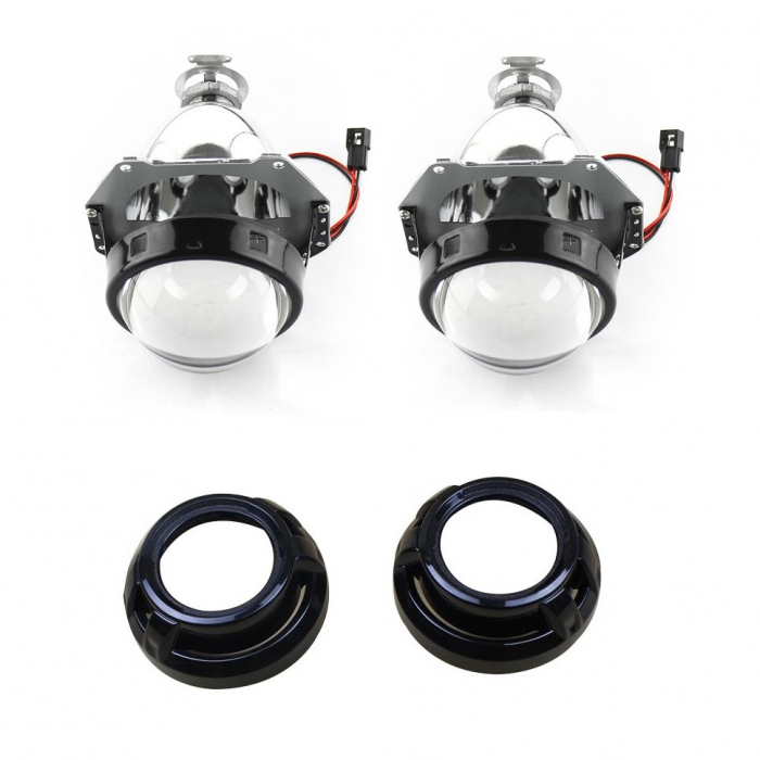 Set 2 lupe Bifazice Bixenon Biled Mini H1 3 inch, lungime 12cm, universale cu ornamente negre Z100 incluse [6]