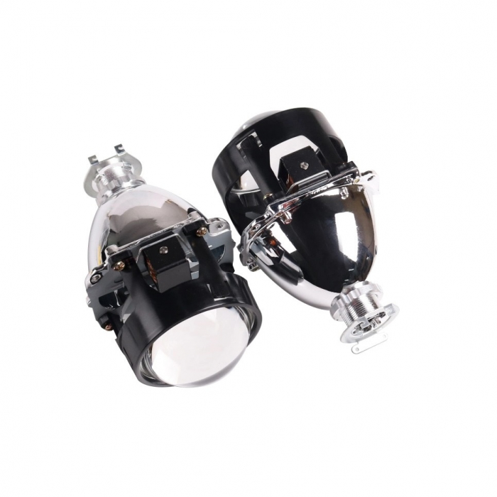 Set 2 lupe Bifazice Bixenon Biled cu angel eyes alb Mini H1 2.5", lungime 11.5cm, universale cu ornamente cromate Z113 incluse [2]