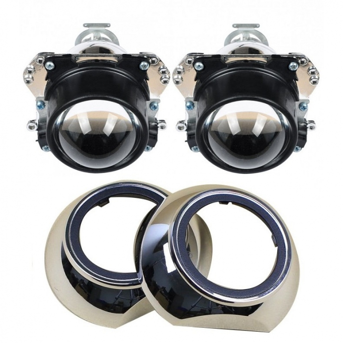Set 2 lupe Bifazice/Bixenon Mini H1 2.5" Scurte pentru VW Bora cu ornamente Z114 incluse [3]
