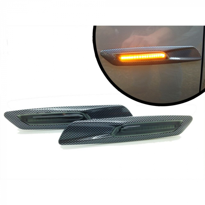 Set 2 Semnalizari Aripa Led Carbon dedicate pentru BMW E60, E61, E90, E91, E81, E82, E88 [2]