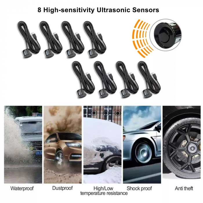 Set 8 senzori parcare Negri fata spate cu display LED S300-8-Black [5]