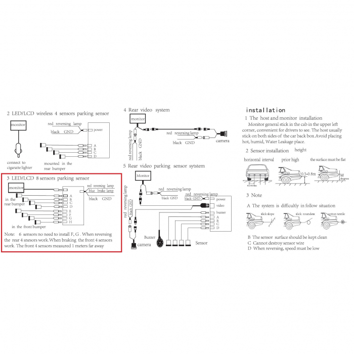 Set 8 senzori parcare Negri fata spate cu display LED S300-8-Black [1]