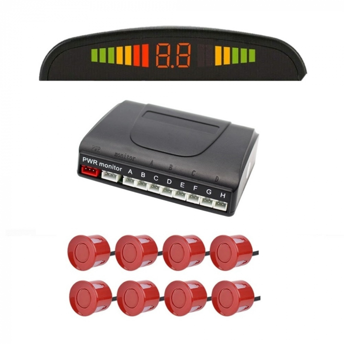 Set 8 senzori parcare Rosii fata spate cu display LED S300-8-Red [6]