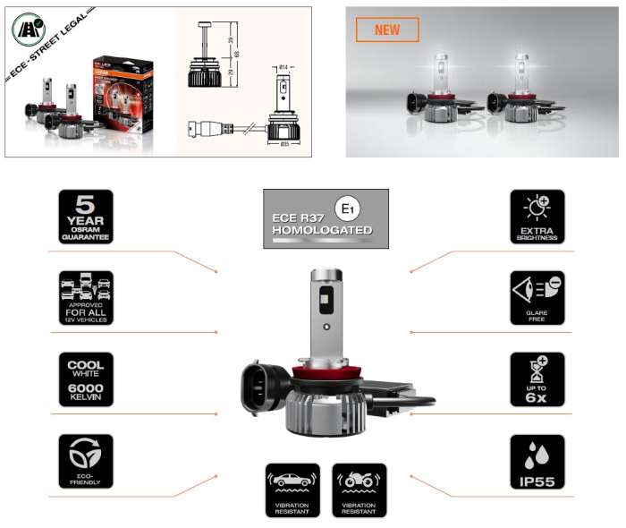 Set Becuri LED Osram H11 SMART NIGHT BREAKER LED 64211DWNBSM-ECE-2HB 6000K - Omologate RAR H11 ECE [2]