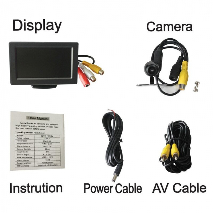 Sistem parcare cu Display auto Color LCD 4.3" PZ701 si Camera Marsarier PZ112 [1]