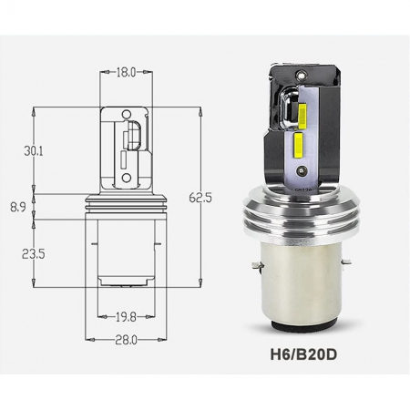 Bec LED BA20D (H6) pentru far moto, Atv, scuter, putere 18W, luminozitate 1600 Lumeni, 12V MT2A-H6(BA20D) [1]