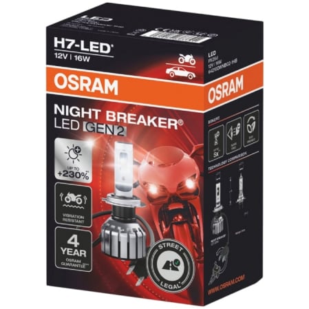 Becuri si sigurante auto - Bec LED Moto OSRAM Gen.2 Night Breaker+230% LED H7, 16 W ,12 V ,Blister, 1buc
