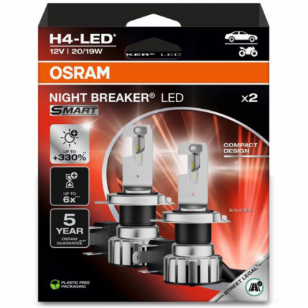 Becuri si sigurante auto - Bec LED Osram Smart Night Breaker +330% LED H4 ,16 W, 12 V ,Blister,2buc