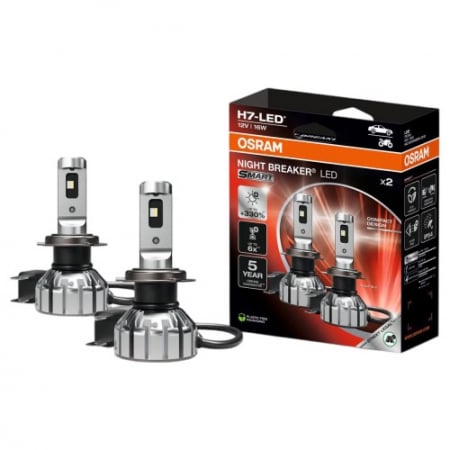 Becuri si sigurante auto - SET Becuri LED Osram Smart Night Breaker +330% LED H7 - Omologate RAR H7