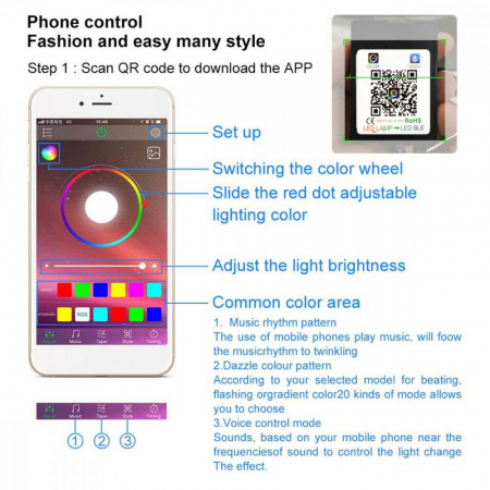 Kit 4 Lumini Ambientale RGB cu Aplicatie Telefon Bluetooth, 12V, 18 LED, 32 cm LAL-18 [1]