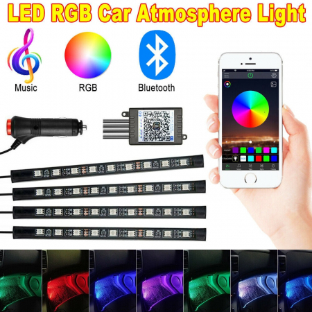 Proiectoare, Lampi & Leduri - Kit 4 Lumini Ambientale RGB cu Aplicatie Telefon Bluetooth, 12V, 9 LED, 17 cm LAL-9