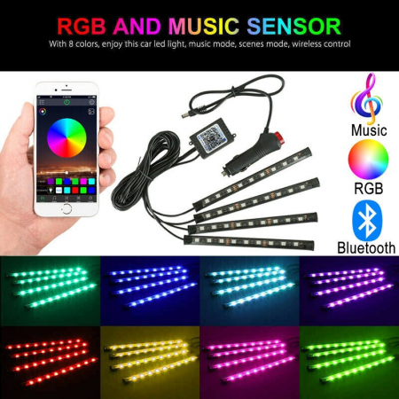 Kit 4 Lumini Ambientale RGB cu Aplicatie Telefon Bluetooth, 12V, 9 LED, 17 cm LAL-9 [2]