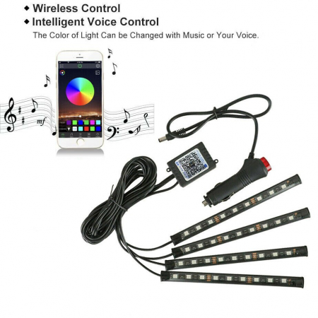 Kit 4 Lumini Ambientale RGB cu Aplicatie Telefon Bluetooth, 12V, 9 LED, 17 cm LAL-9 [4]