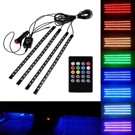 Proiectoare, Lampi & Leduri - Kit 4 Lumini Ambientale RGB cu telecomanda, 12V, 18 LED, 32 cm LAL-18-Remote
