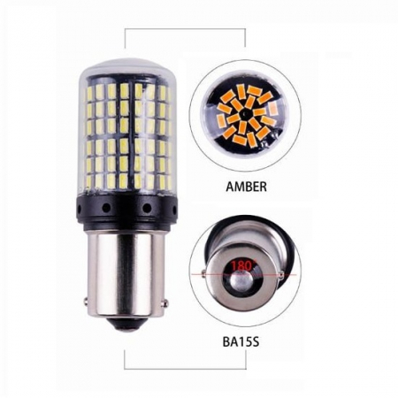 Led auto 1156 BA15S P21W Canbus Portocaliu cu 144 SMD 3014 12V BA15S 144SMD 3014 amber [3]