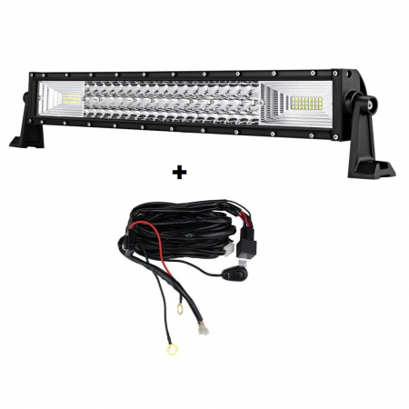 Proiectoare, Lampi & Leduri - LED Bar Offroad 216W, leduri pe 3 randuri, 12V-24V, 15120 Lumeni, 13,5"/34,2 cm, Combo Beam 12/60 Grade + cablaj alimentare cu releu, siguranta si buton ON/OFF