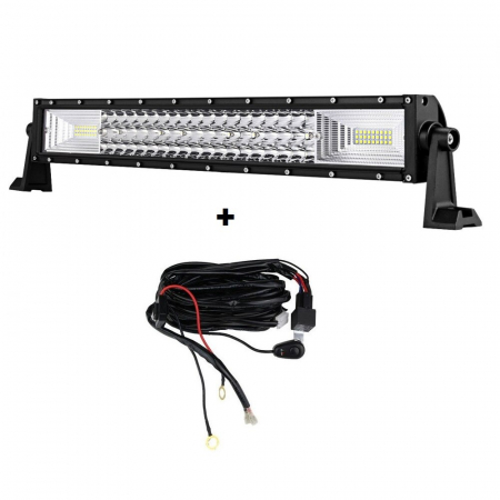 LED Bar Offroad 324W, leduri pe 3 randuri, 12V-24V, 22680 Lumeni, 21,5"/54,6 cm, Combo Beam 12/60 Grade + cablaj alimentare cu releu, siguranta si buton ON/OFF [5]