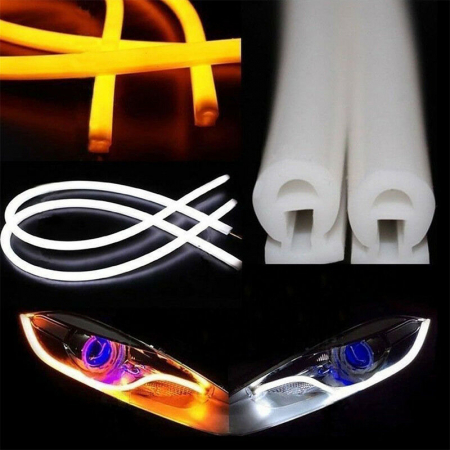 Accesorii si ornamente auto tuning - Lumini de zi cu semnalizare tip Tub Neon Flexibil 60 cm Alb+Galben
