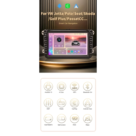 Navigatie Smart Pro 8'' Android 12 – CarPlay & Android Auto Wireless Compatibil cu VW (Passat, Golf, Tiguan, Polo), Skoda (Octavia 2, Superb, Fabia) si Seat (Leon, Ibiza), 4GB RAM, 64GB Memorie [3]