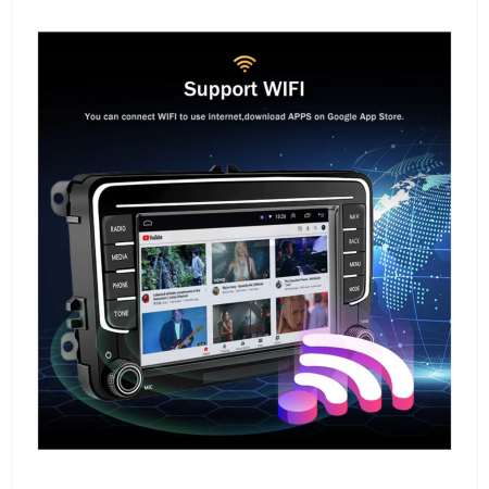 Navigatie VW Golf Polo Passat b7 b6 SEAT leon Skoda, Ecran 7 inch, Android 13, Carplay, 4GB RAM + 64 GB ROM, Aplicatii, Waze, Wi Fi, Usb, Bluetooth [5]