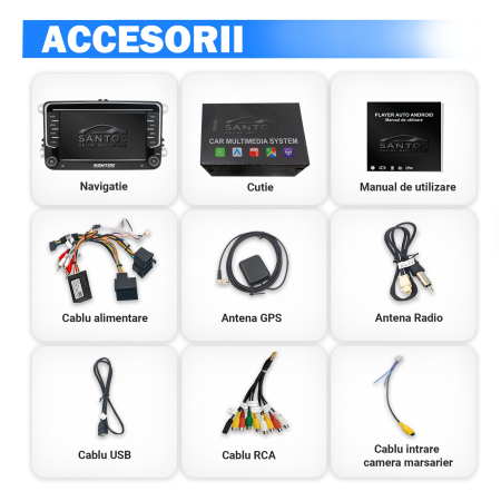 Navigatie VW Golf Polo Passat b7 b6 SEAT leon Skoda, Ecran 7 inch, Android 13, Carplay, 4GB RAM + 64 GB ROM, Aplicatii, Waze, Wi Fi, Usb, Bluetooth [1]